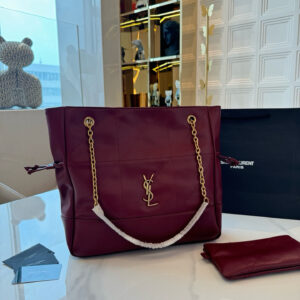 Quilted Leather Tote Bag with Chain Straps