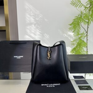 Leather Bucket Bag with "YSL" Logo Hardware