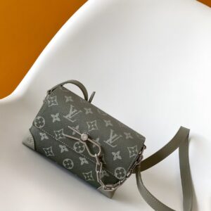 Monogram Canvas Handbag in Grey with Silver-Tone Hardware and Adjustable Strap