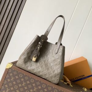 Embossed Leather Tote Bag with Gold - Tone Hardware