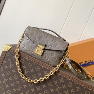 Embossed Leather Crossbody Bag with Gold - Tone Lock and Chain Strap