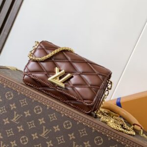 Quilted Leather Crossbody Bag with Gold - Tone "LV" Hardware
