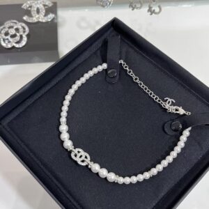 Pearl Necklace with Crystal - Encrusted Interlocking "CC" Motif