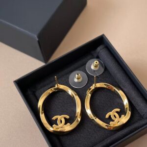 Gold - Tone Hoop Earrings with Crystal - Embellished "CC" Logo