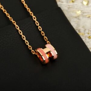 Hermès Clic H Necklace Rose Gold with Pink & Coral Enamel