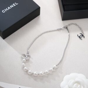 Pearl and Crystal Necklace with Signature "CC" Logo