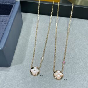 Floral-Themed Necklace with Pink Mother-of -Pearl and Ruby Accent