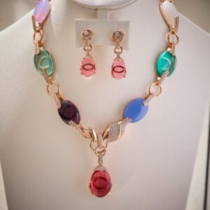 Colorful Gemstone Jewelry Set with Rose Gold Accents