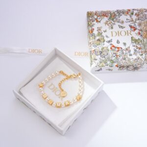 Dior Pearl Bead & Gold-Tone "DIOR" Charm Bracelet