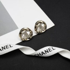 Circular "CC" Logo Stud Earrings with Crystal Embellishments