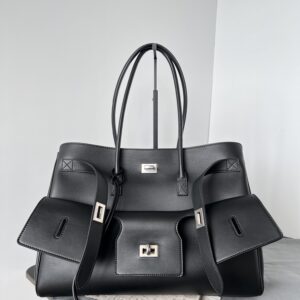 Work Tote Bag: Smooth Leather in Cream & Black with Signature Hardware