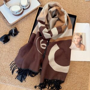 Inspired Color-Block Knit Scarf: CC Logo Design (Dual-Tone & Fringed)