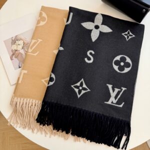 Inspired Monogram Scarf: Classic Beige & Cream Design with Iconic Patterns