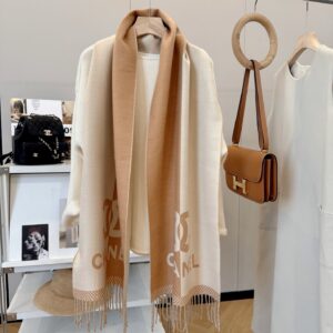 Inspired Split-Color Logo Scarf: Timeless Double-C Design & Premium Texture