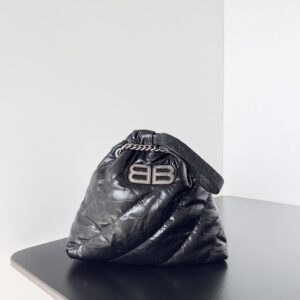 Quilted Crinkled Leather Bucket Bag: Iconic Double B Hardware in Silver/Black