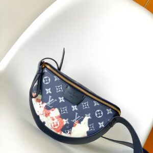 Half-Moon Crossbody Bag (Navy Monogram with Art Print)