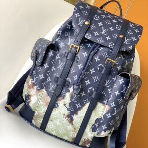 Drawstring Backpack (Navy Monogram with Art Print)