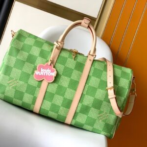 Green Damier Ebene Keepall Bag (Limited-Edition Style with Playful Details)