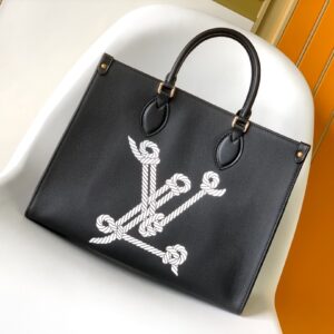 OnTheGo Medium Handbag (Nautical Collection, Black Leather with Rope Embroidery)