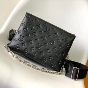 Coussin Small Handbag (Black Embossed Lambskin, Convertible Strap Design)