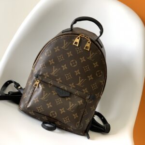 Reverse Monogram Backpack (Small, Brown Canvas with Black Leather Trim)