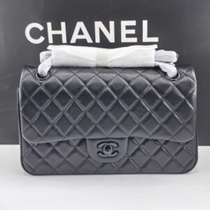 Classic Quilted Flap Bag in Black Lambskin with Gold Hardware