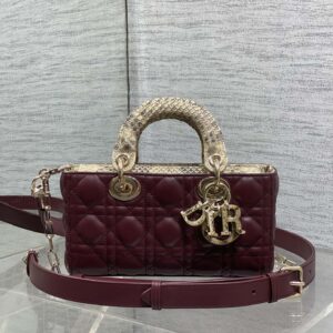 Beige Quilted Leather Handbag with Snakeskin Accents & Gold-Tone Hardware