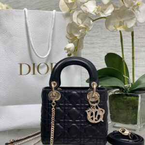 Lady D-Lite Mini Bag in Black Quilted Leather with Crystal-Embellished "D.I.O.R" Charm