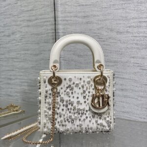 Lady D-Lite Mini Bag in Ombré Crystal-Embellished Fabric with Gold-Tone Hardware