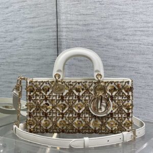 White Leather Handbag Fully Embellished with Pearls & Pearl-Encrusted "DIOR" Charm