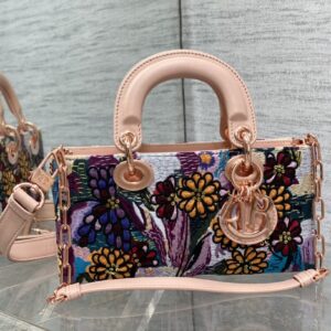 Dior Lady D-Lite Mini Bag in Floral Embroidered Fabric with Rose Gold-Tone Hardware