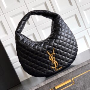 Saint Laurent Black Quilted Leather Hobo Bag with Gold-Tone Logo