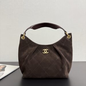 Quilted Suede Hobo Bag (Dark Brown with Gold-Tone Hardware)