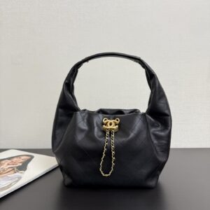 Quilted Black Leather Hobo Bag with Gold-Tone CC Hardware