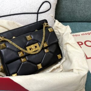 Rockstud Spike Quilted Leather Shoulder Bag: Bold Luxury in Black & Blush Tones