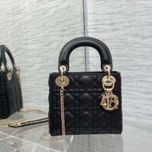 Lady D-Joy Quilted Black Leather Mini Handbags (Gold & Silver Hardware)