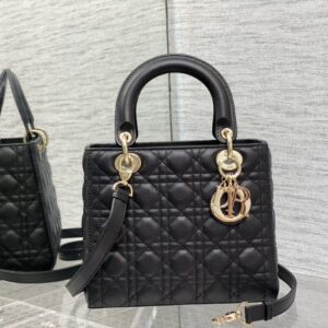 Lady D-Joy Mini Handbags (Black Grained Leather, Gold/Silver Hardware)