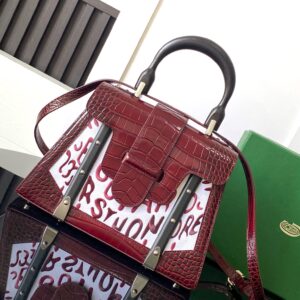 Custom Embroidered Handbag (Crocodile-Embossed Leather, Signature Hardware)