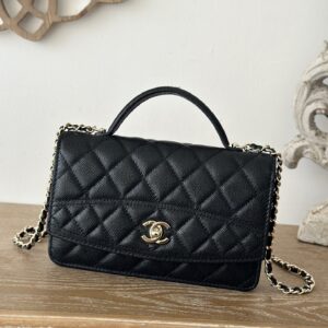 Black Quilted Caviar Leather Flap Bag