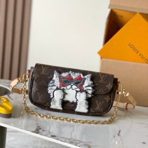 Monogram Crossbody Bag – Limited-Edition Cat Embellishment & Convertible Chain Strap (Playful Luxury Statement)