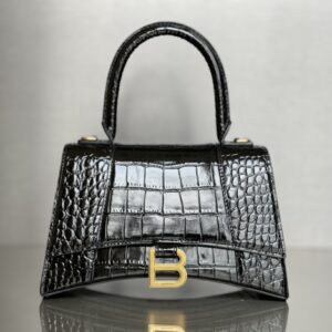 Hourglass Top Handle Bag – Crocodile-Embossed Leather with Signature "B" Hardware (Bold Luxury Statement)