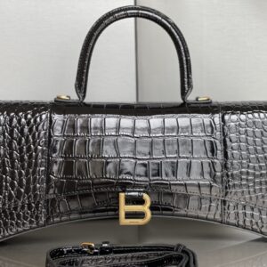 Black Croc-Embossed Leather with Gold-Tone Hardware