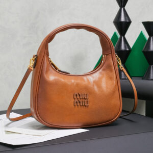 Crescent Hobo Bag – Tan Leather with Signature Branding (Playful Luxury Everyday Crossbody)