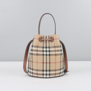 Mini Vintage Check Bucket Bag – Iconic Plaid Canvas with Leather Trim (Compact Everyday Luxury)