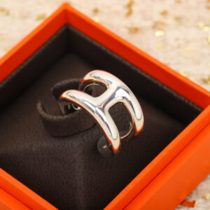 Silver-Tone "H" Motif Open Ring (Size 50) with Branded Packaging