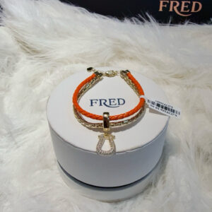 Two-Tone Layered Bracelet with Orange Braided Leather & Paved Pendant