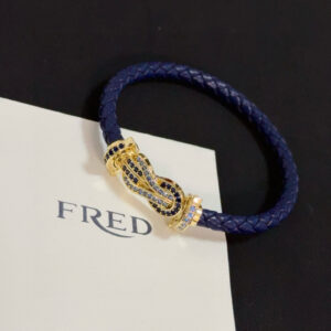 Force 10 Blue Braid Leather Bracelet with Sapphire & Diamond Knot Clasp in Yellow Gold