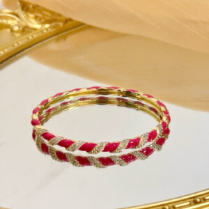 Gold-Tone Bangle with Pink Enamel & Pavé Crystal Twist Design