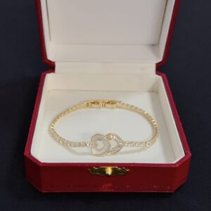 18K Yellow Gold Double Heart Bracelet with Diamond & Mother-of-Pearl Accents