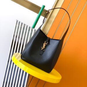 Le 5 à 7 Hobo Bag in Black Smooth Leather with Gold-Tone Hardware